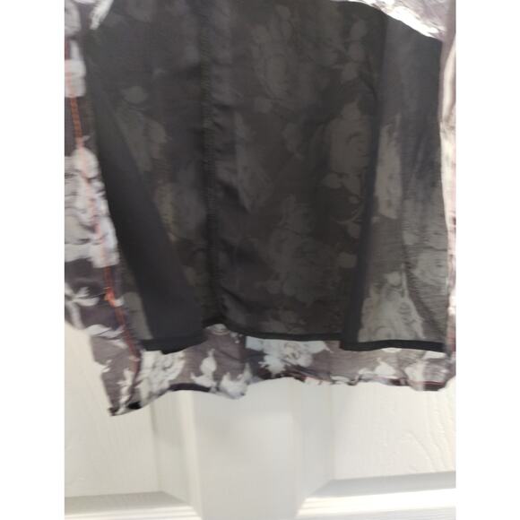 Current Air Anthropologie Size Large Blue Gray Floral V-Neck Orange Stitch Top - Picture 6 of 8